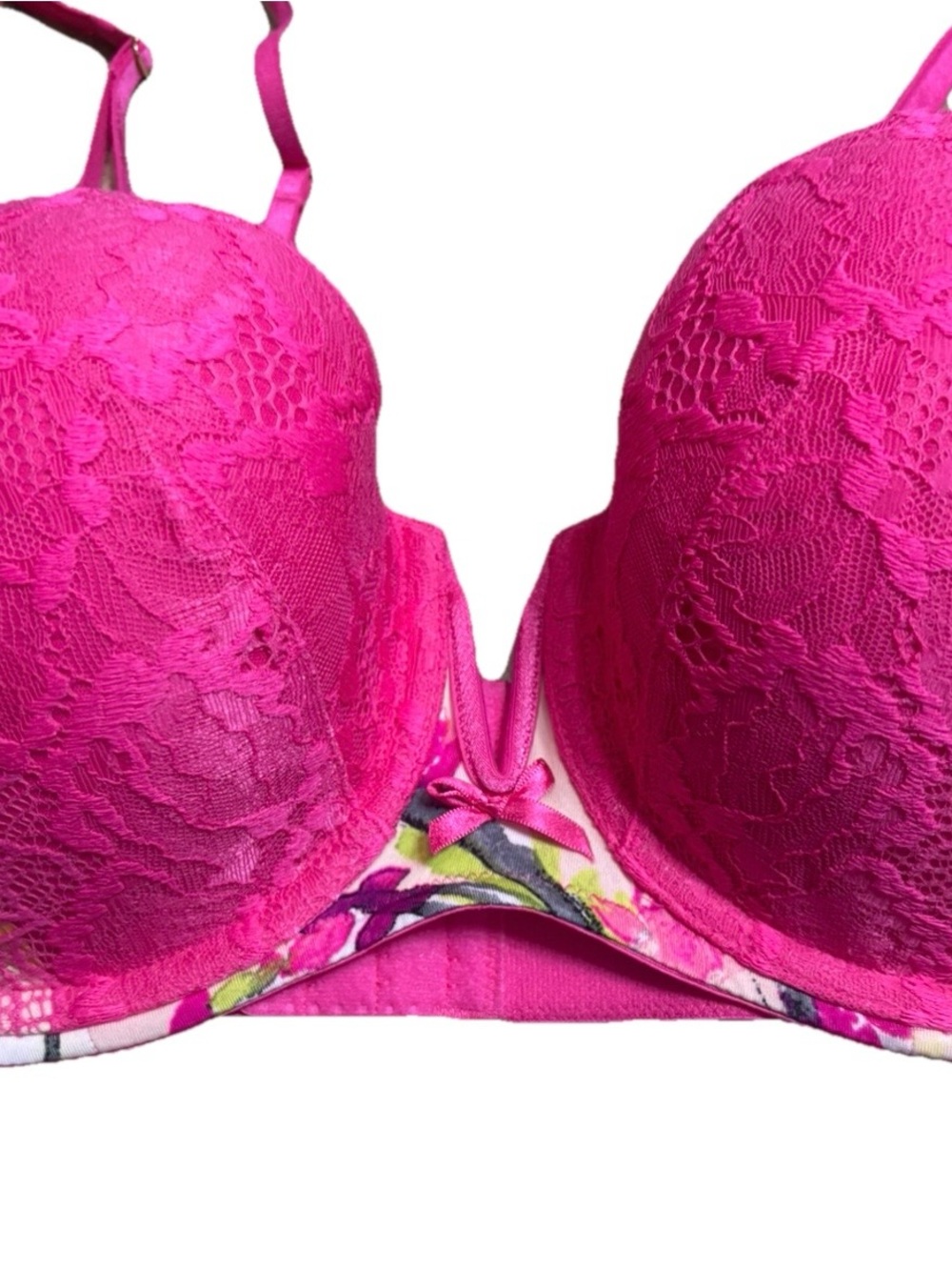 🩷Cacique Lane Bryant Strapless Balconette Bra Hot Pink 40D Luxe Lace Chic - Picture 4 of 7